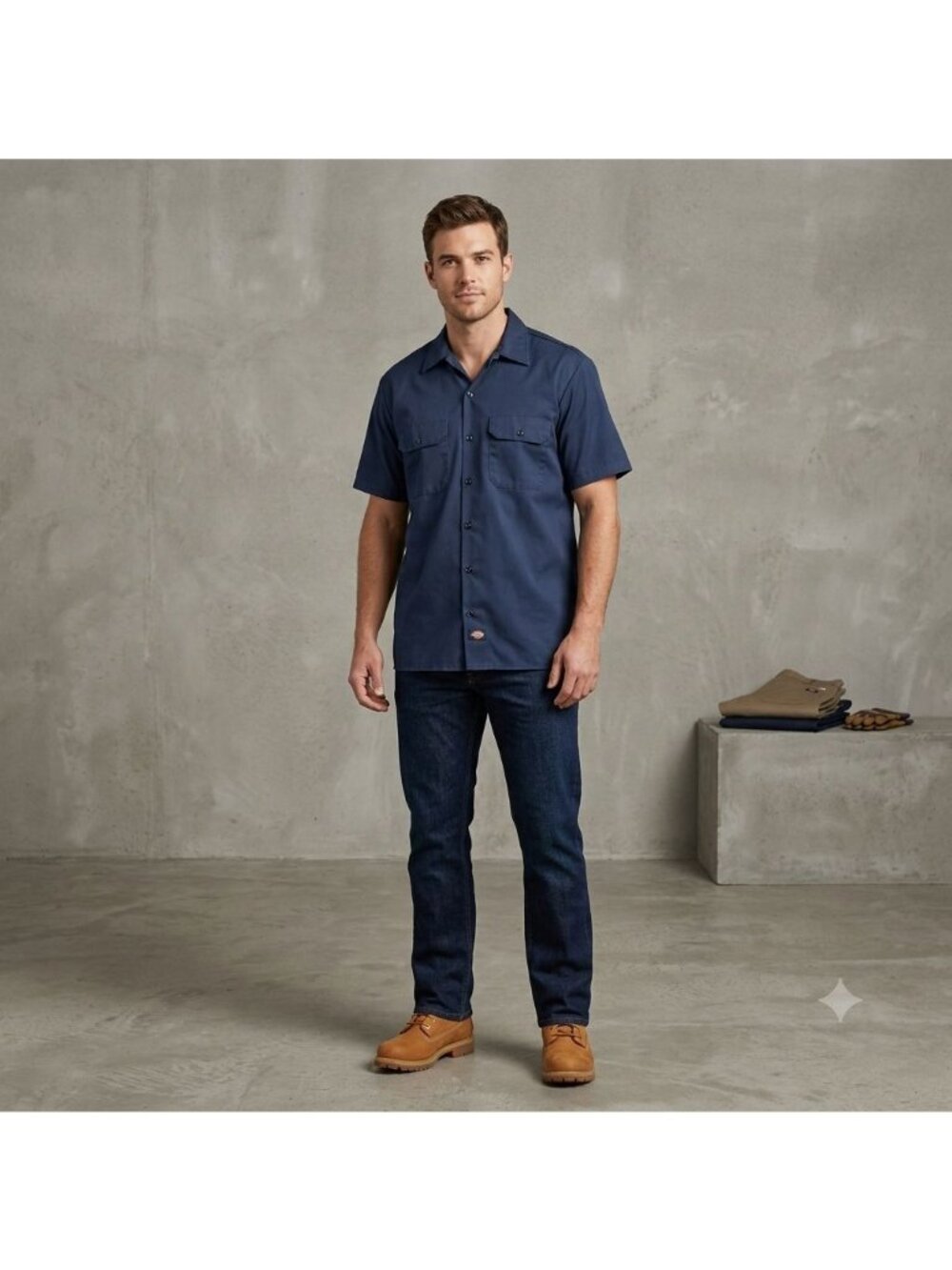 Dickies Workwear Shirt Mens 2XL Navy Blue Short Sleeve Button-Up Vintage Classic